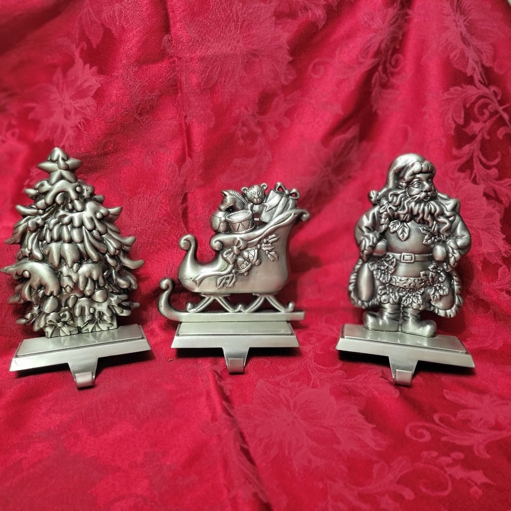 Silver Holiday Stocking Holder Set